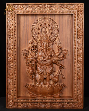 Shuba Drishti Ganapathi (Kan Drishti Pillayar) Wood Carving 20"H x 14"W