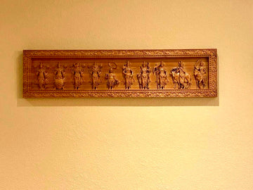 Dasavataram Wood Carving 12" x 48" - The Ten Incarnations of Lord Vishnu - Vishnu Wood Carving