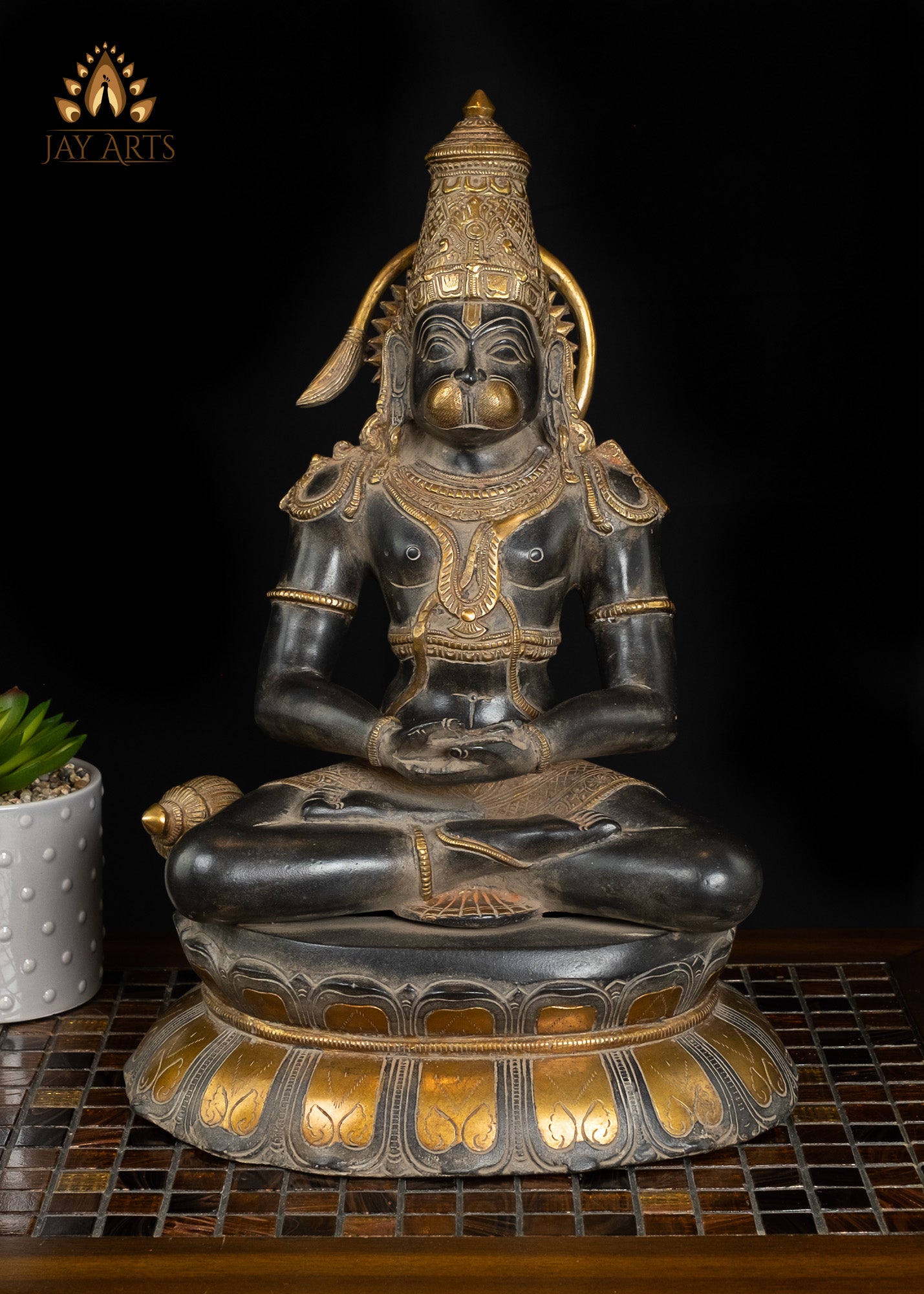 16” Hanuman in Meditative Posture - Brass Hanuman in Meditation