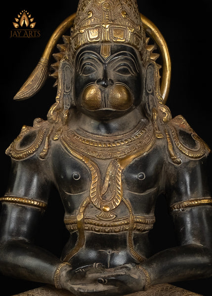 16” Hanuman in Meditative Posture - Brass Hanuman in Meditation
