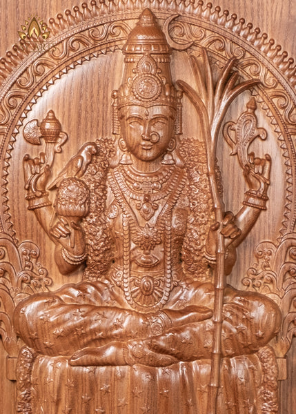 20” Goddess Kamakshi (Love-eyed Devi) Wood Carving - Kanchi Kamakshi Amman Wood Panel