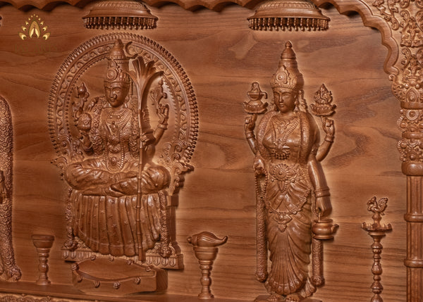 The Divine Shakthi Goddesses Meenakshi, Kamakshi and Vishalakshi Wood carving 14" x 26"
