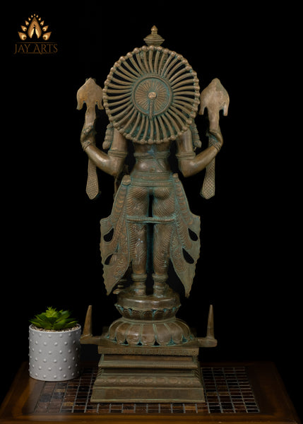 27” Bronze Standing Vishnu with Gada - Lost-Wax Method Sculpture