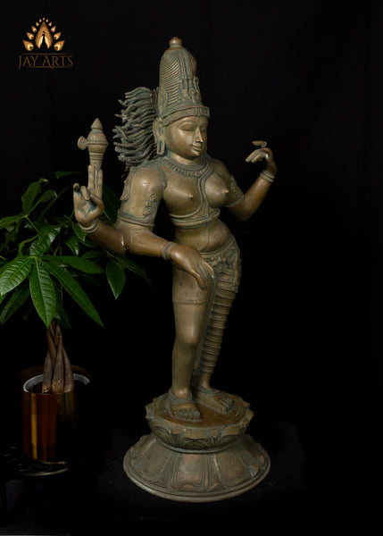 30" Bronze Ardhanarishvara - A Composite Deity of Shiva Parvathi Lost-Wax Method Sculpture