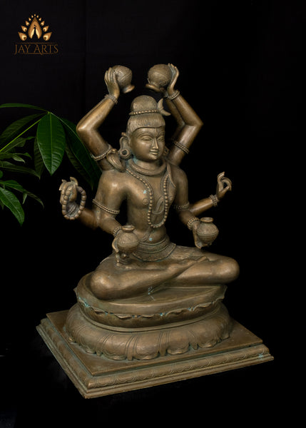 24” Bronze Mrityunjaya Shiva Lost-Wax Method Sculpture Shiva as the Destroyer of Death