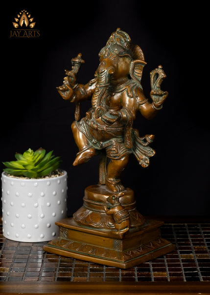 13" Dancing Ganapati (Nartana Ganesh) Brass Statue