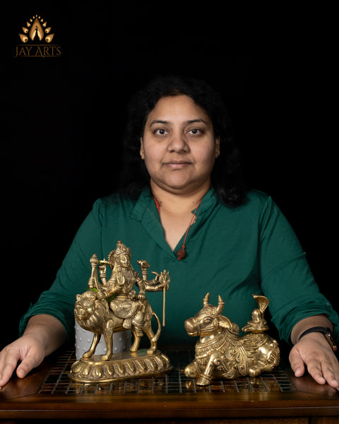 5" Brass Nandi Statue with Shiv Lingam