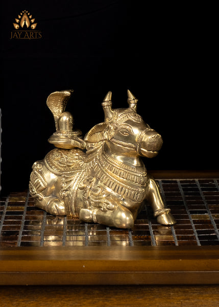 5" Brass Nandi Statue with Shiv Lingam