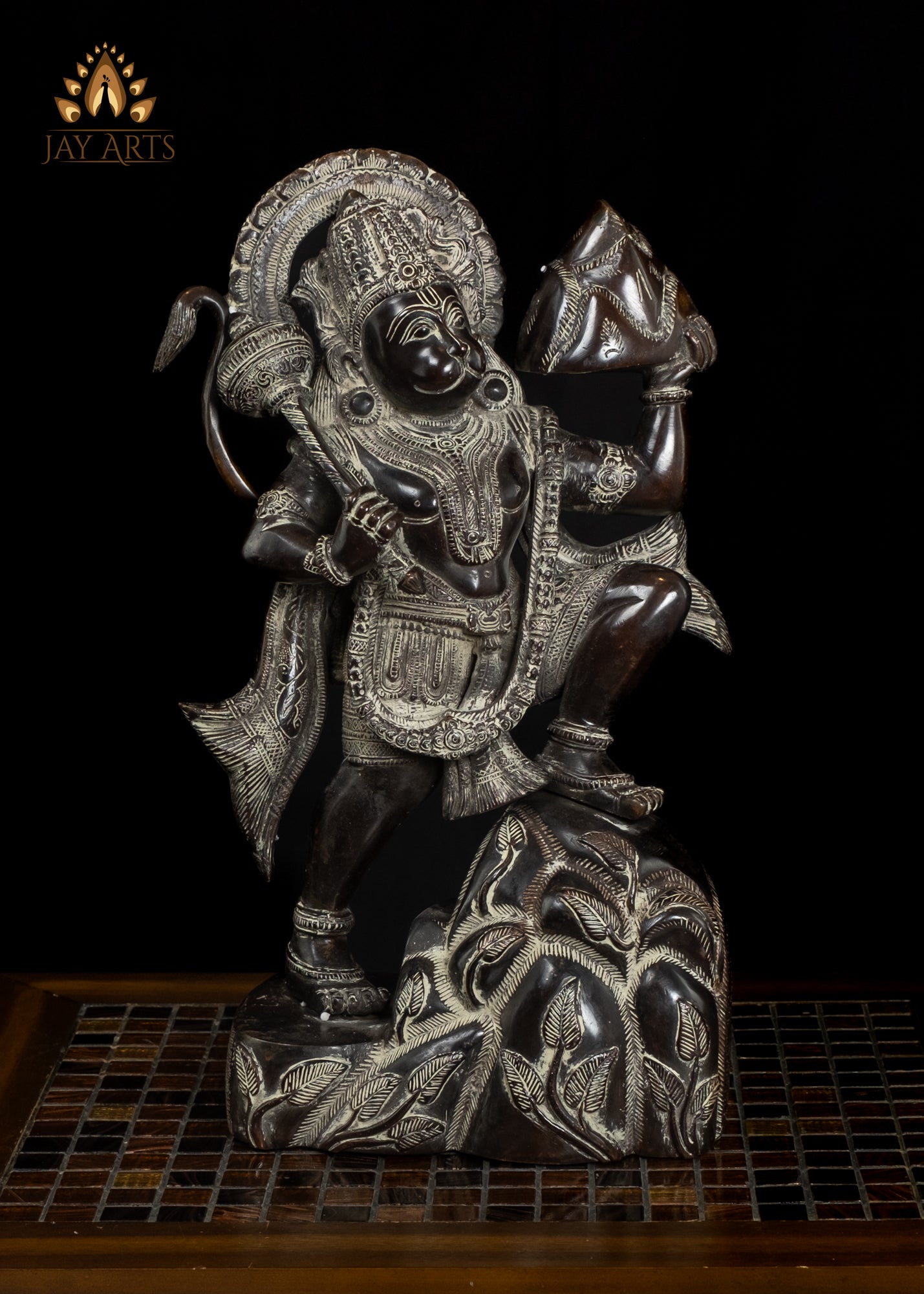 16" Brass Hanuman Carrying Sanjeevani Mountain - A Popular Art Form in Hindu Mythology