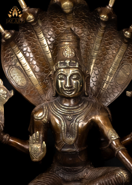 16" Bhagwan Vishnu with Shesha (Serpent) Brass Statue