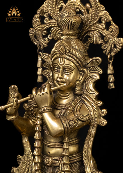17" Brass Krishna Statue, the enchanting Flutist