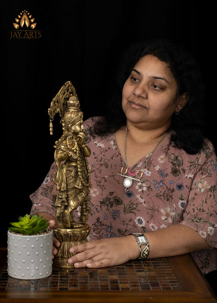 17" Brass Krishna Statue, the enchanting Flutist