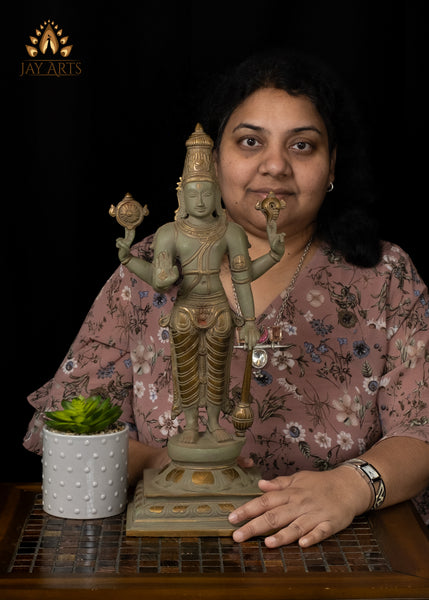 18" Standing Lord Vishnu holding a Mace Brass Statue