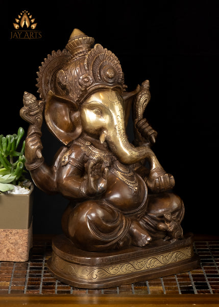14” Brass Vinayaka Statue in Abhaya Mudra Hindu God of Wisdom