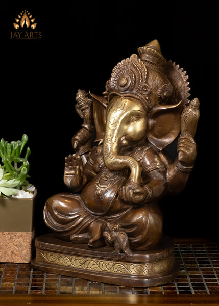14” Brass Vinayaka Statue in Abhaya Mudra Hindu God of Wisdom