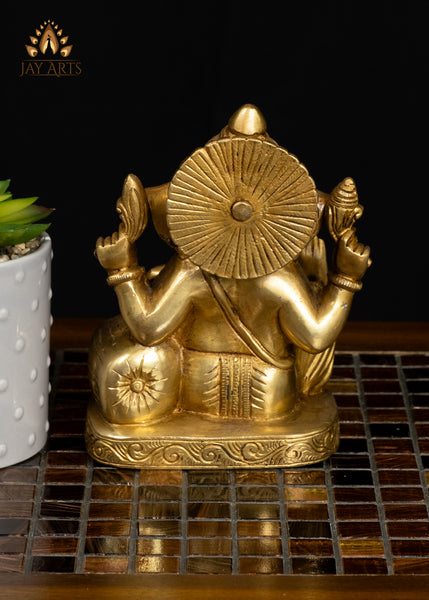 6" Brass Ganesha Statue Small Altar Piece with Fine Details