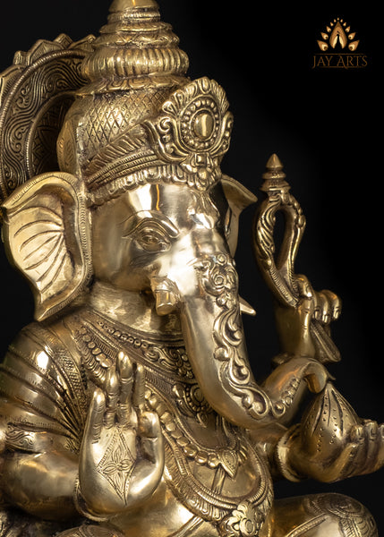 22" Brass Lord Ganesh Statue with Mini Ganeshas on Ornate Pedestal Symbol of Abundance And Blessings