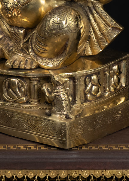 22" Brass Lord Ganesh Statue with Mini Ganeshas on Ornate Pedestal Symbol of Abundance And Blessings