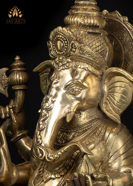 22" Brass Lord Ganesh Statue with Mini Ganeshas on Ornate Pedestal Symbol of Abundance And Blessings