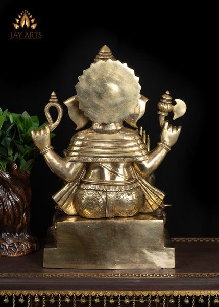22" Brass Lord Ganesh Statue with Mini Ganeshas on Ornate Pedestal Symbol of Abundance And Blessings