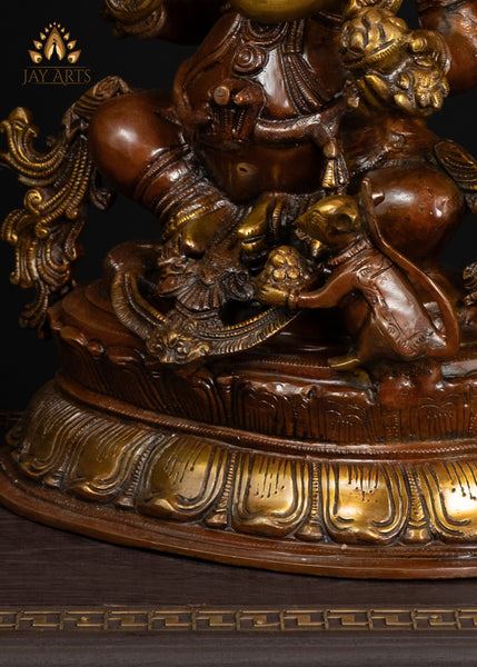 15" Brass Ganesh Statue Intricately Detailed With Sacred Attributes