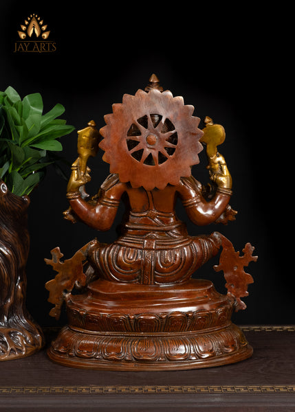 15" Brass Ganesh Statue Intricately Detailed With Sacred Attributes