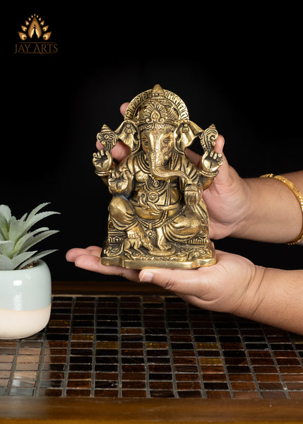 6" Small Ganesha Brass Statue For Altar & Worship