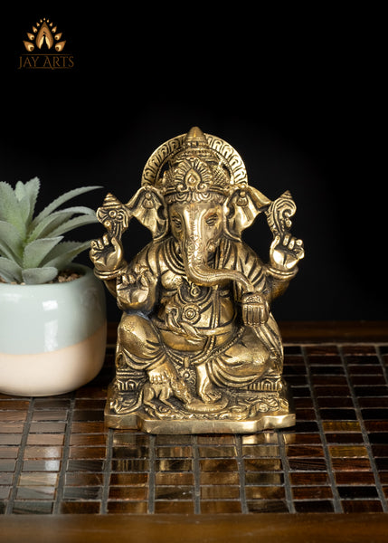 6" Small Ganesha Brass Statue For Altar & Worship