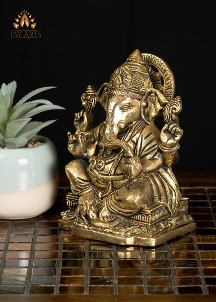 6" Small Ganesha Brass Statue For Altar & Worship