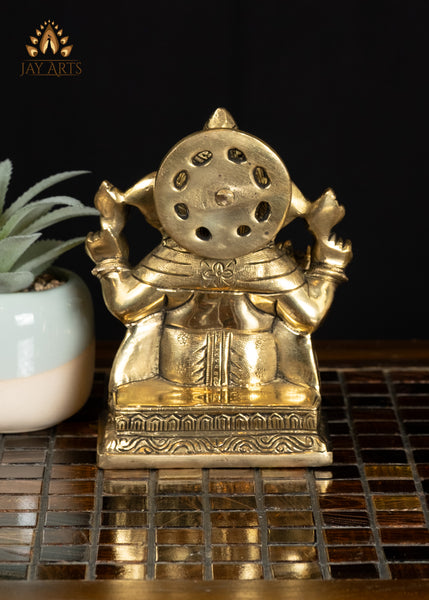 6" Small Ganesha Brass Statue For Altar & Worship