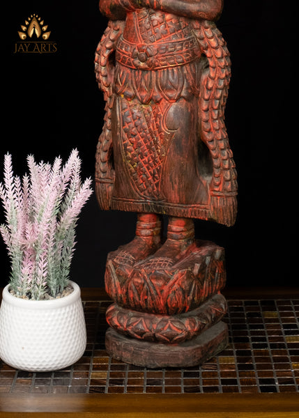 30" Cambodian Namaste Apsara Wood Statue - A Stance of Grace and Elegance