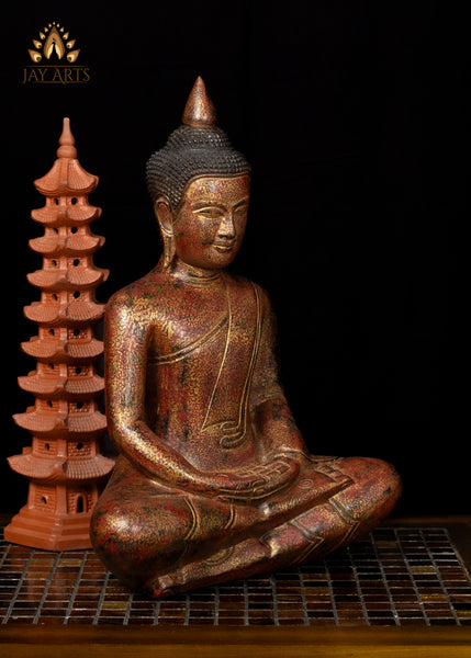 15" Cambodian Wood Buddha in Meditation - Symbol of Inner Peace and Wisdom