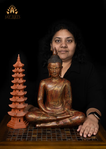 15" Cambodian Wood Buddha in Meditation - Symbol of Inner Peace and Wisdom