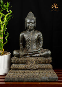 Bronze Buddha in Bhumisparsha Mudra 19" -  Earth Witness Khmer Style Cambodian Buddha