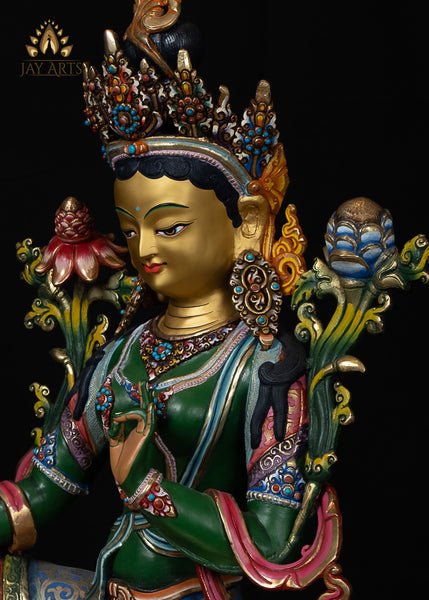 20" Green Tara Goddess Statue - Copper Statue Hand-painted in Patan, Nepal