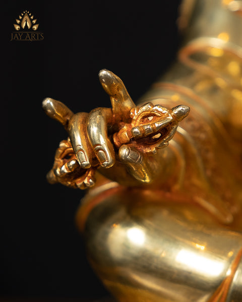 14" Guru Padmasambhava Gold Gilded Copper Statue from Nepal