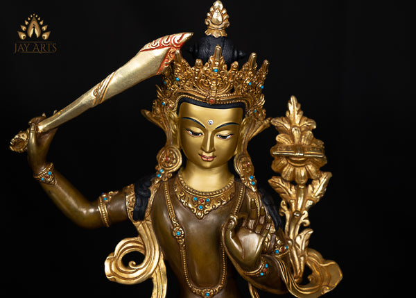13" Manjushri Copper Stature - The Bodhisattva of Wisdom