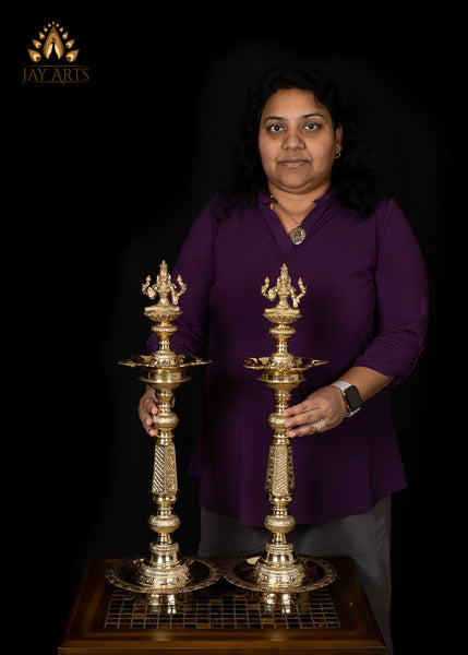 24" Goddess Lakshmi Devi Lamp Set from South India