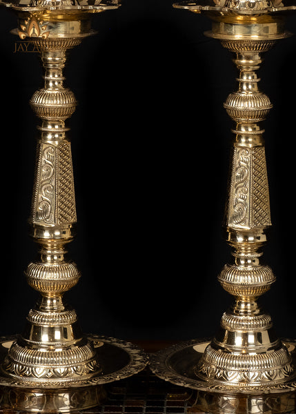 24" Shangu Chakra Vaishnava Lamp Set from South India