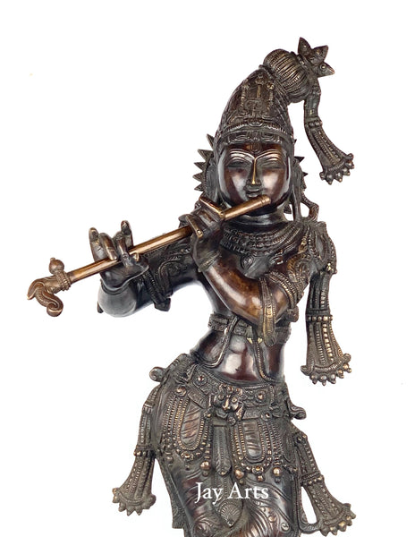 Mukunda playing Flute 23" Brass Statue