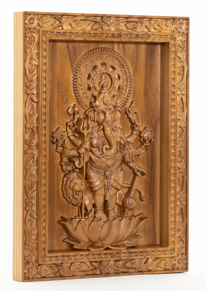 Shuba Drishti Ganapathi - Kan Drishti Pillayar Wood Panel (Square frame)