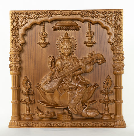 Goddess Saraswathi Ashwood Panel (18.0 inch)