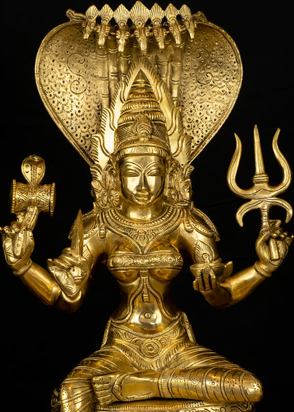 Goddess Mariamman 19" - Hindu Goddess of Rain and Protector (Kaval Deivam) - Brass Statue
