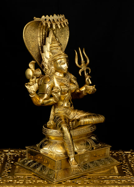 Goddess Mariamman 19" - Hindu Goddess of Rain and Protector (Kaval Deivam) - Brass Statue