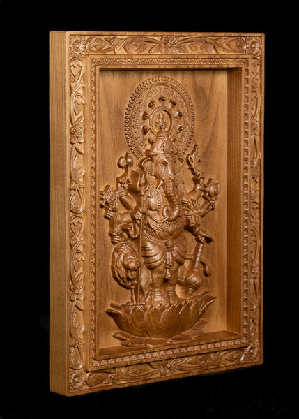 Shuba Drishti Ganapathi - Kan Drishti Pillayar Wood Panel in a Floral Frame