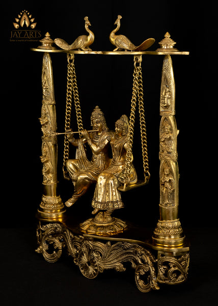 Radha Krishna on a Swing 18" - A Blissful Moment of the Soulful Couple