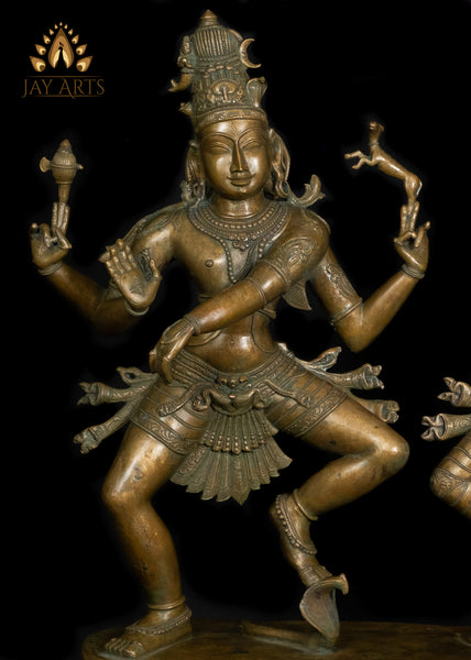 Dancing Lord Shiva and Goddess Shakthi 36" - Bronze Lost-Wax Method Sculpture