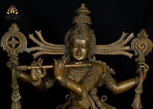 Hoysala Style Sri Krishna 39" Bronze Lost-Wax Method Sculpture
