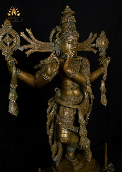 Hoysala Style Sri Krishna 39" Bronze Lost-Wax Method Sculpture