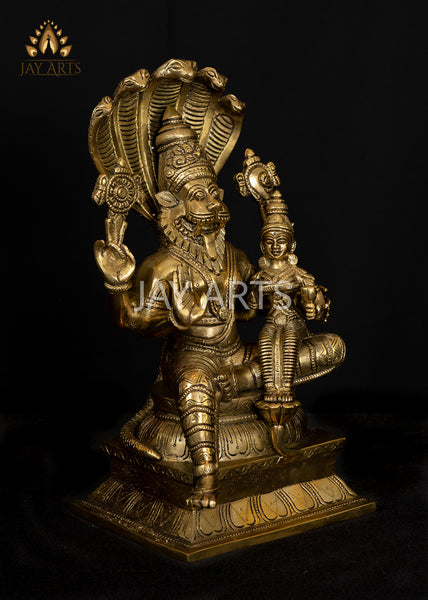 Brass Narasimha Lakshmi 13" - An Avatar of Lord Vishnu with his Consort Lakshmi